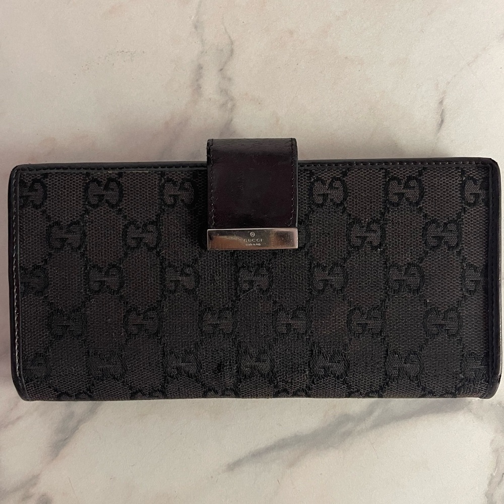 Gucci Black Canvas Leather Long Wallet